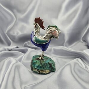 Figura Decorativa Gallo – Plata 950 y Piedras Semipreciosas