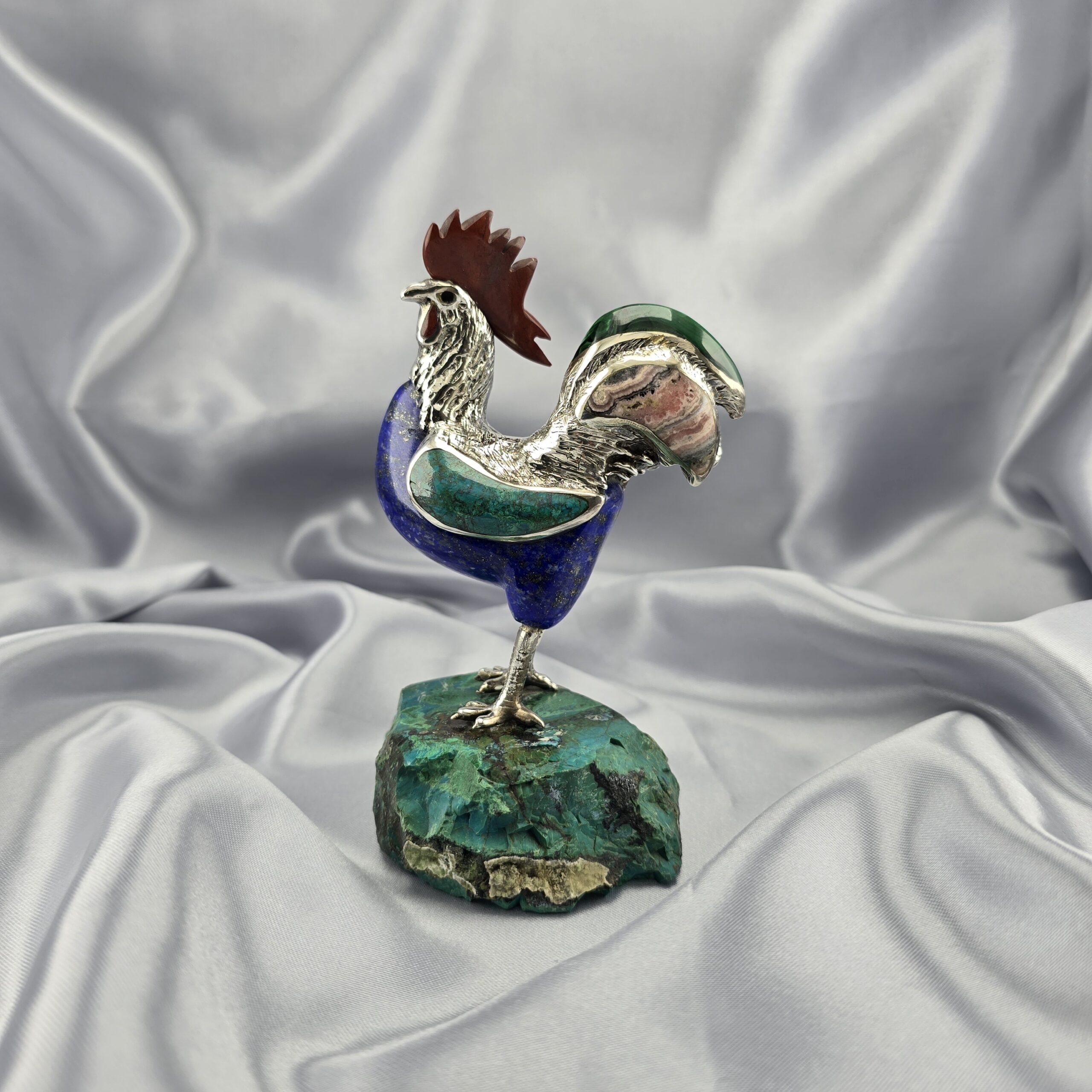 Figura Decorativa Gallo – Plata 950 y Piedras Semipreciosas