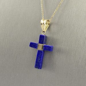 Colgante Cruz de Oro 18K con Lapislázuli