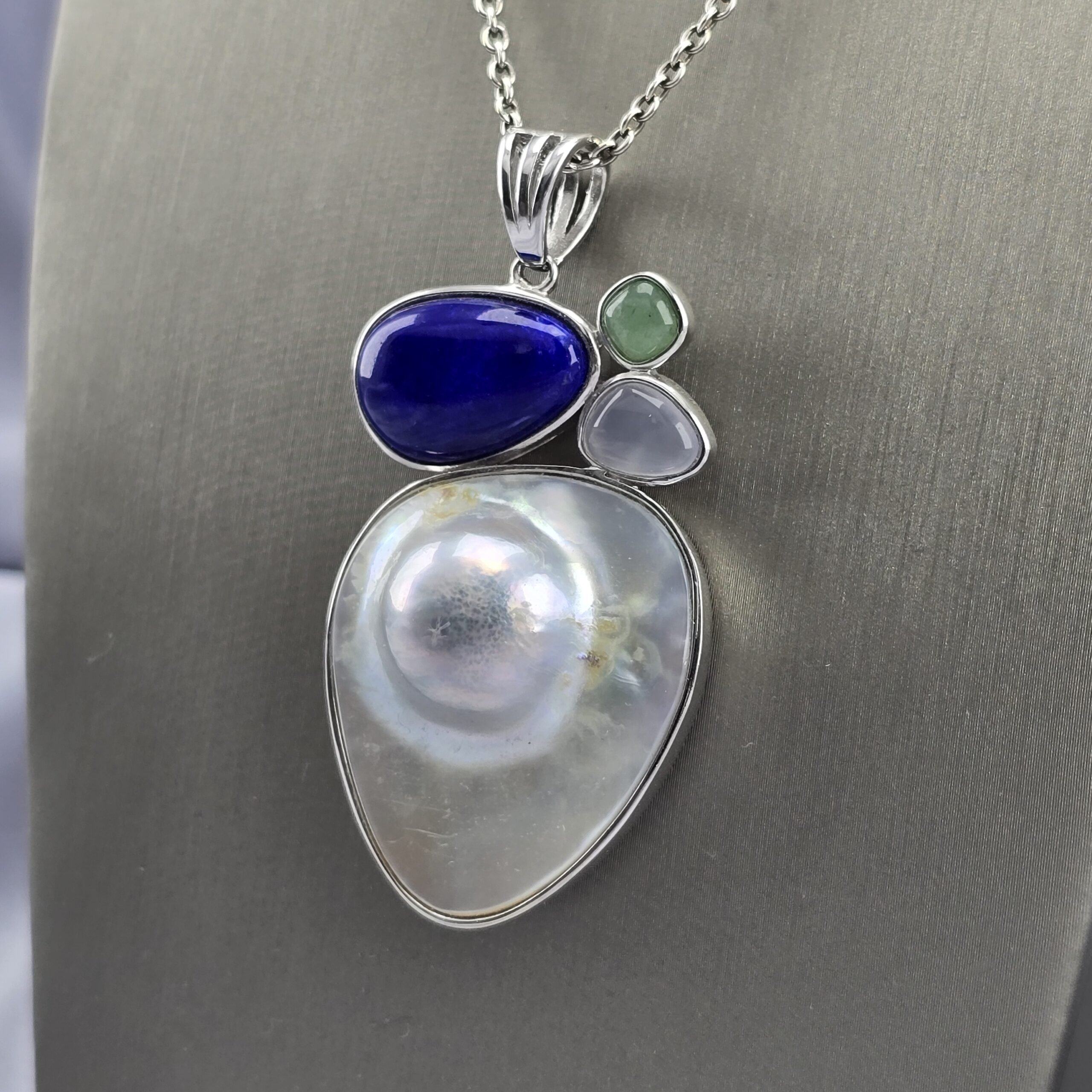 Colgante de Plata con Rodio, Lapislázuli y Abalón - Imagen 3