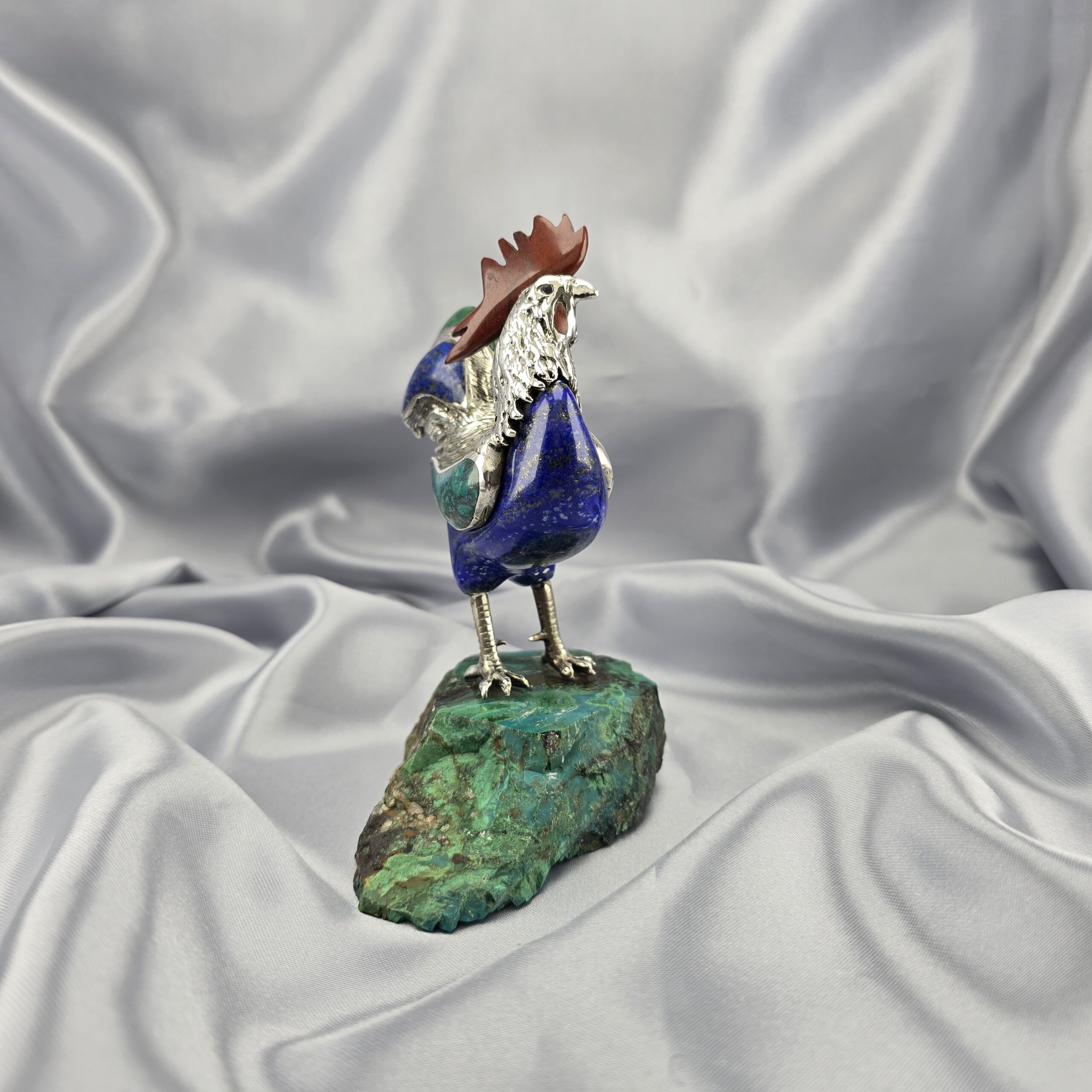 Figura Decorativa Gallo – Plata 950 y Piedras Semipreciosas - Imagen 2