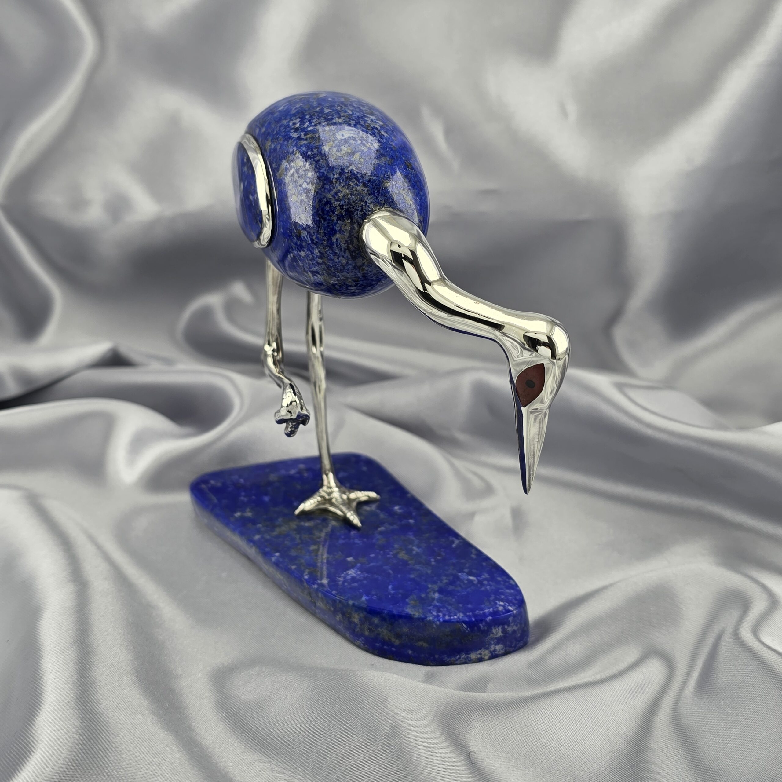 Figura Decorativa Garza – Plata, Lapislázuli y Jaspe - Imagen 3