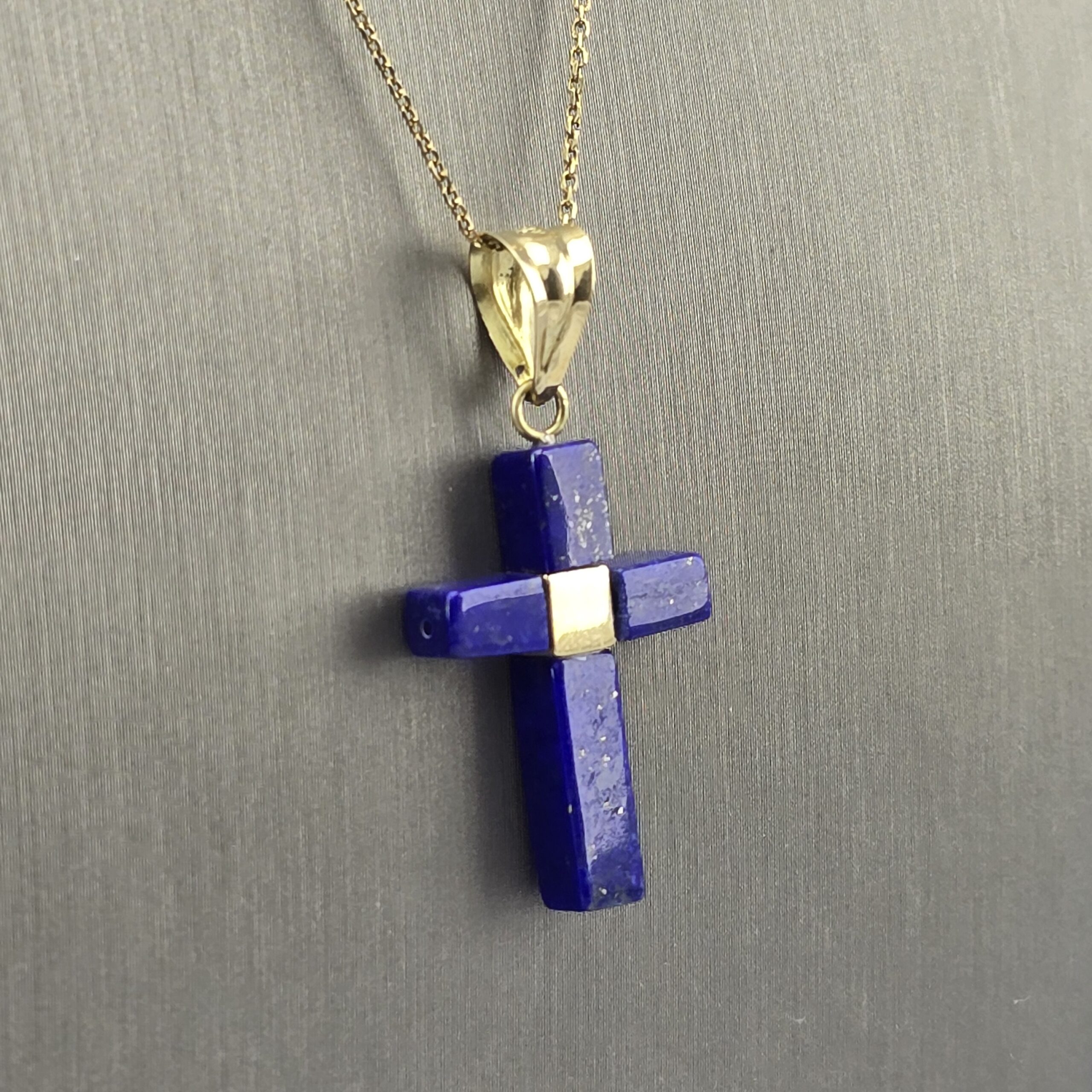 Colgante Cruz de Oro 18K con Lapislázuli - Imagen 3