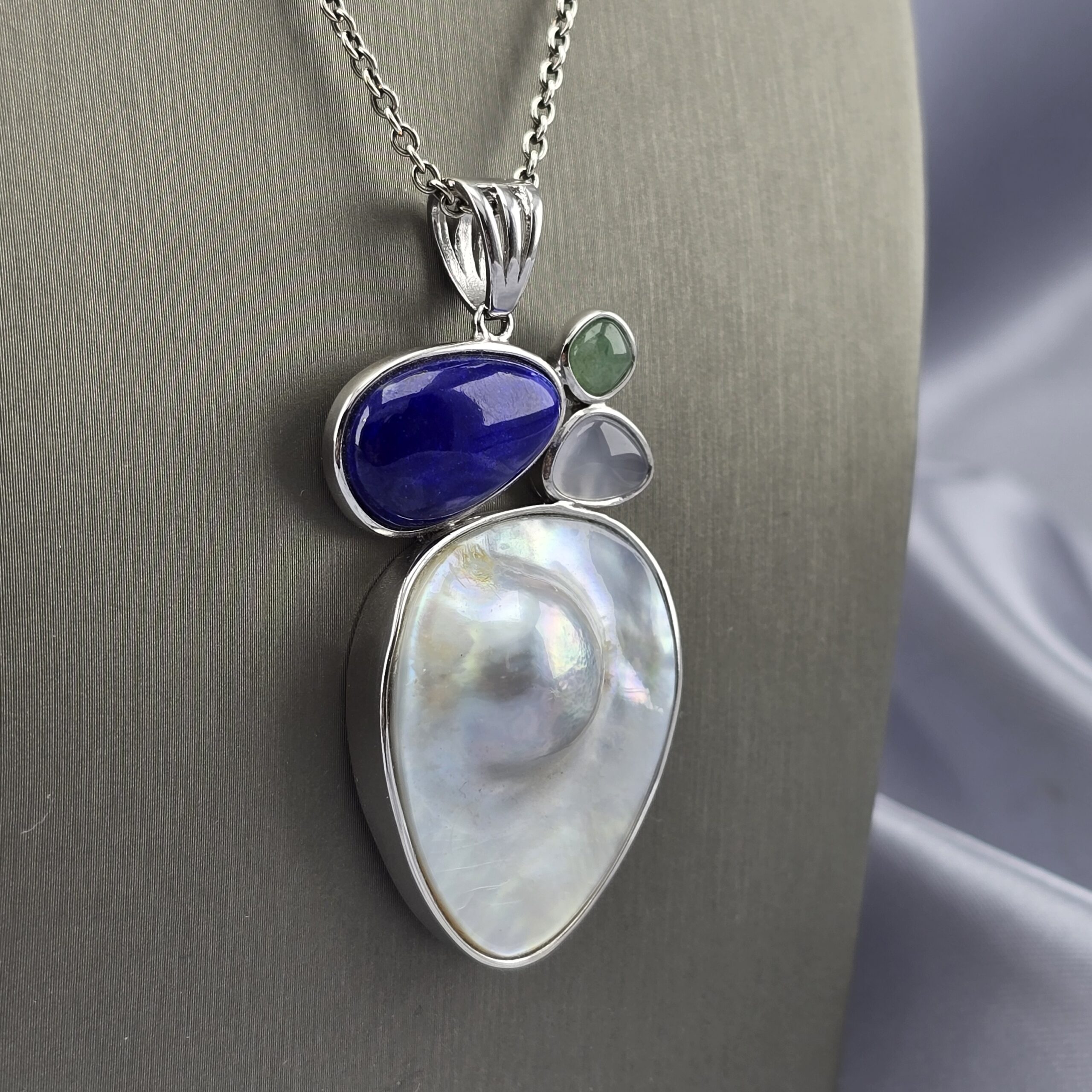 Colgante de Plata con Rodio, Lapislázuli y Abalón - Imagen 2