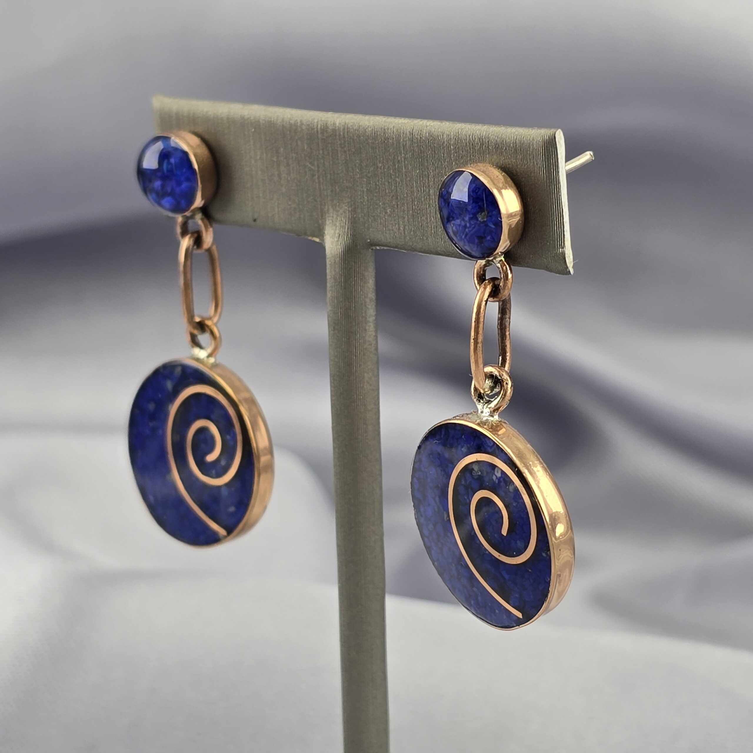 Aros Mosaico Espiral Cobre y Lapislazuli - Imagen 3