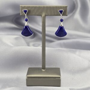 Aros Abanicos – Plata con Baño de Rodio y Lapislázuli