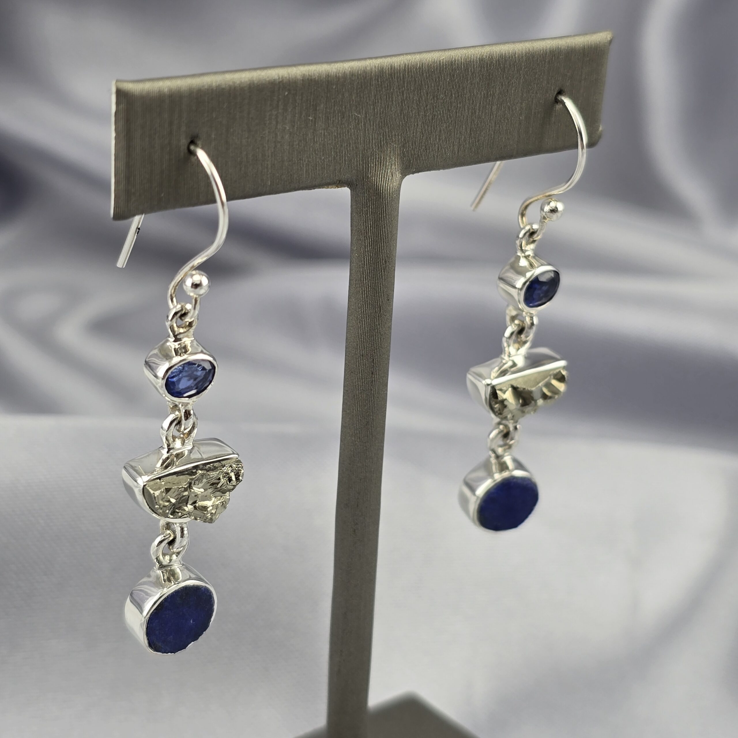 Aros Gancho de Plata con Lapislázuli y Pirita - Imagen 2