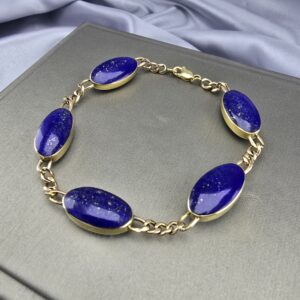 Pulsera Eslabones Ovalados – Oro 18K y Lapislázuli