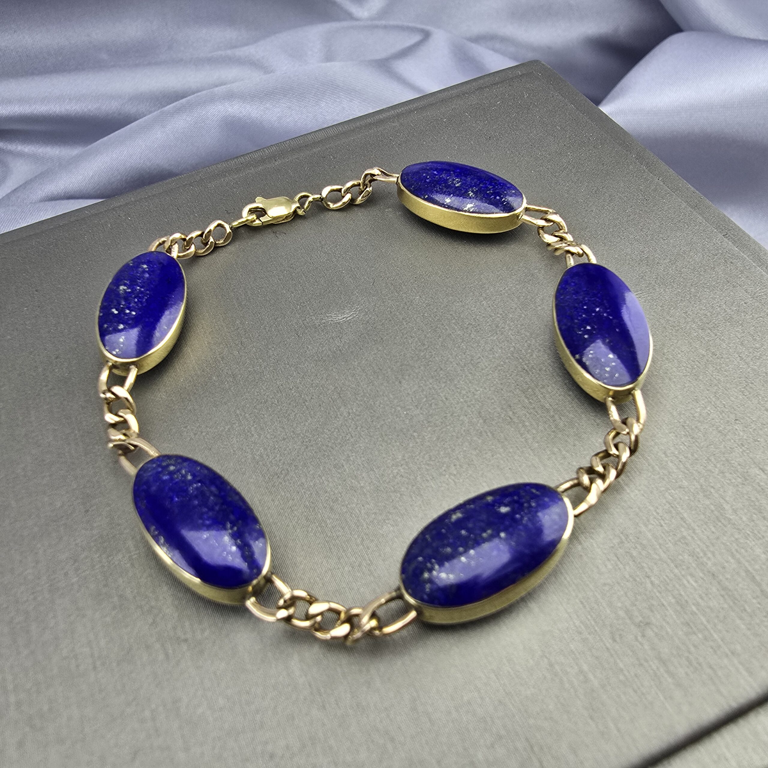 Pulsera Eslabones Ovalados – Oro 18K y Lapislázuli - Imagen 4