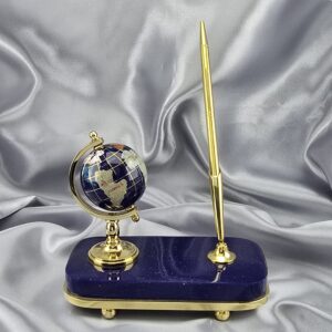Globo Terráqueo en Lapislázuli y Piedras Semipreciosas – Con Base y Porta Lápiz