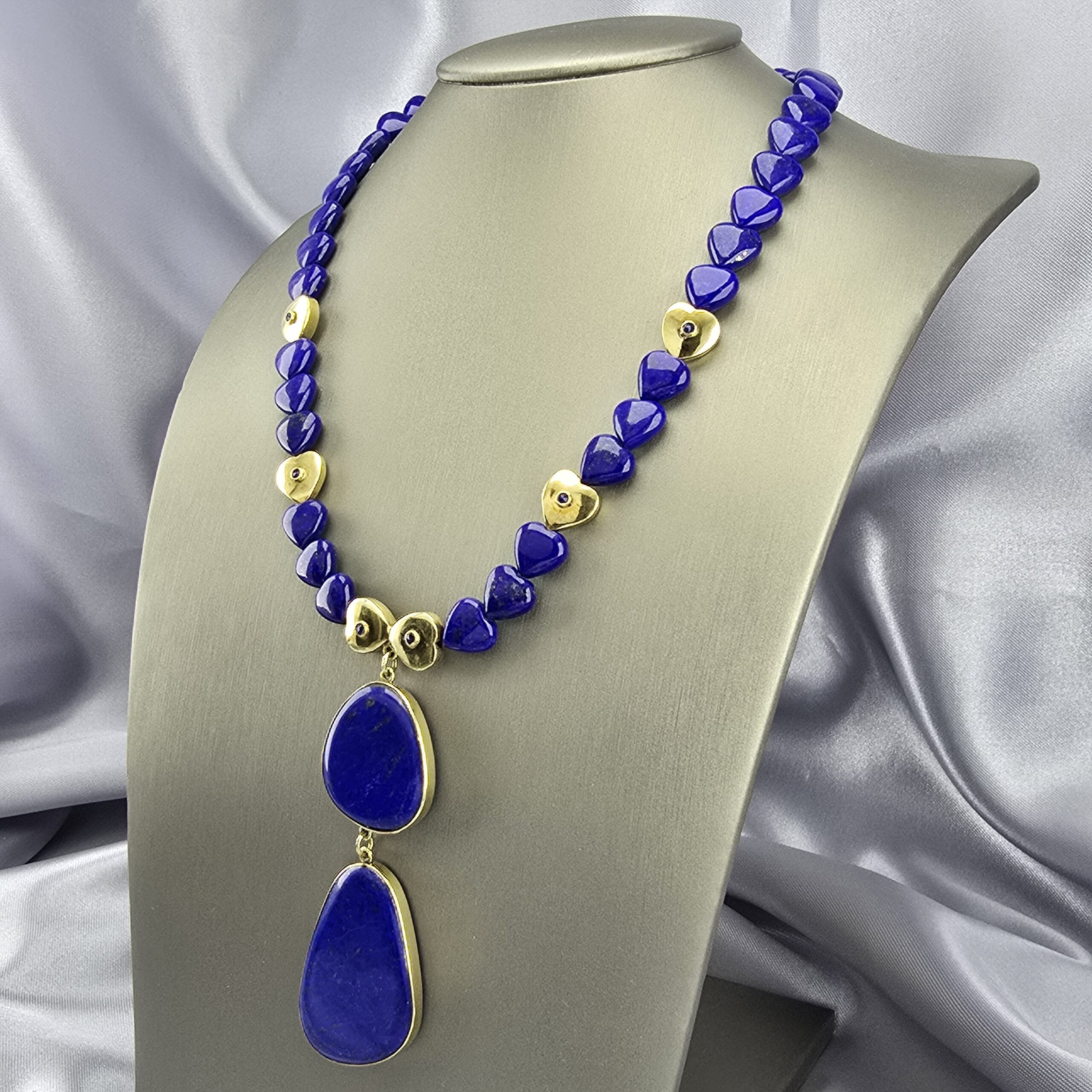 Collar Frente 2 Placas de Oro 18K con Lapislázuli