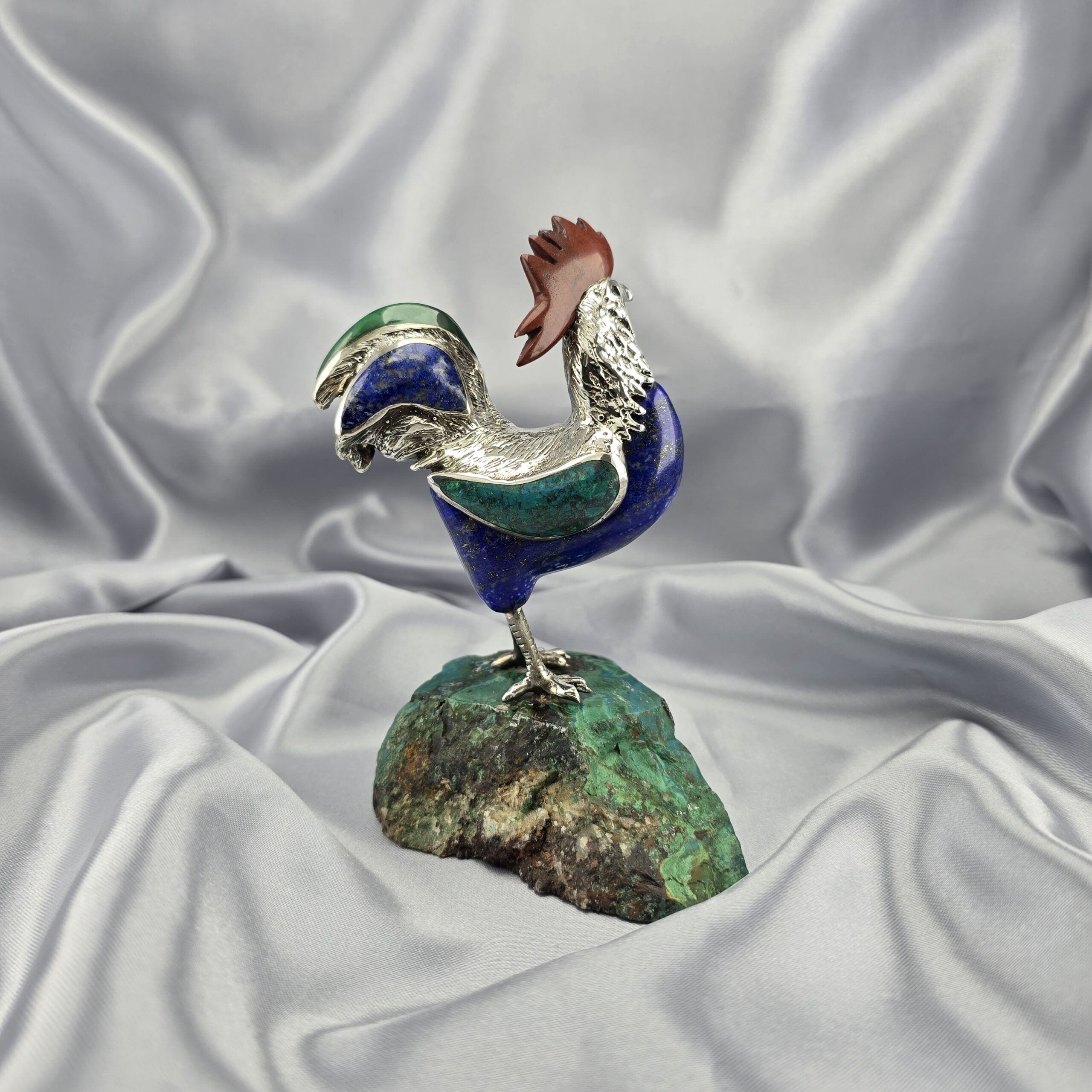 Figura Decorativa Gallo – Plata 950 y Piedras Semipreciosas - Imagen 3