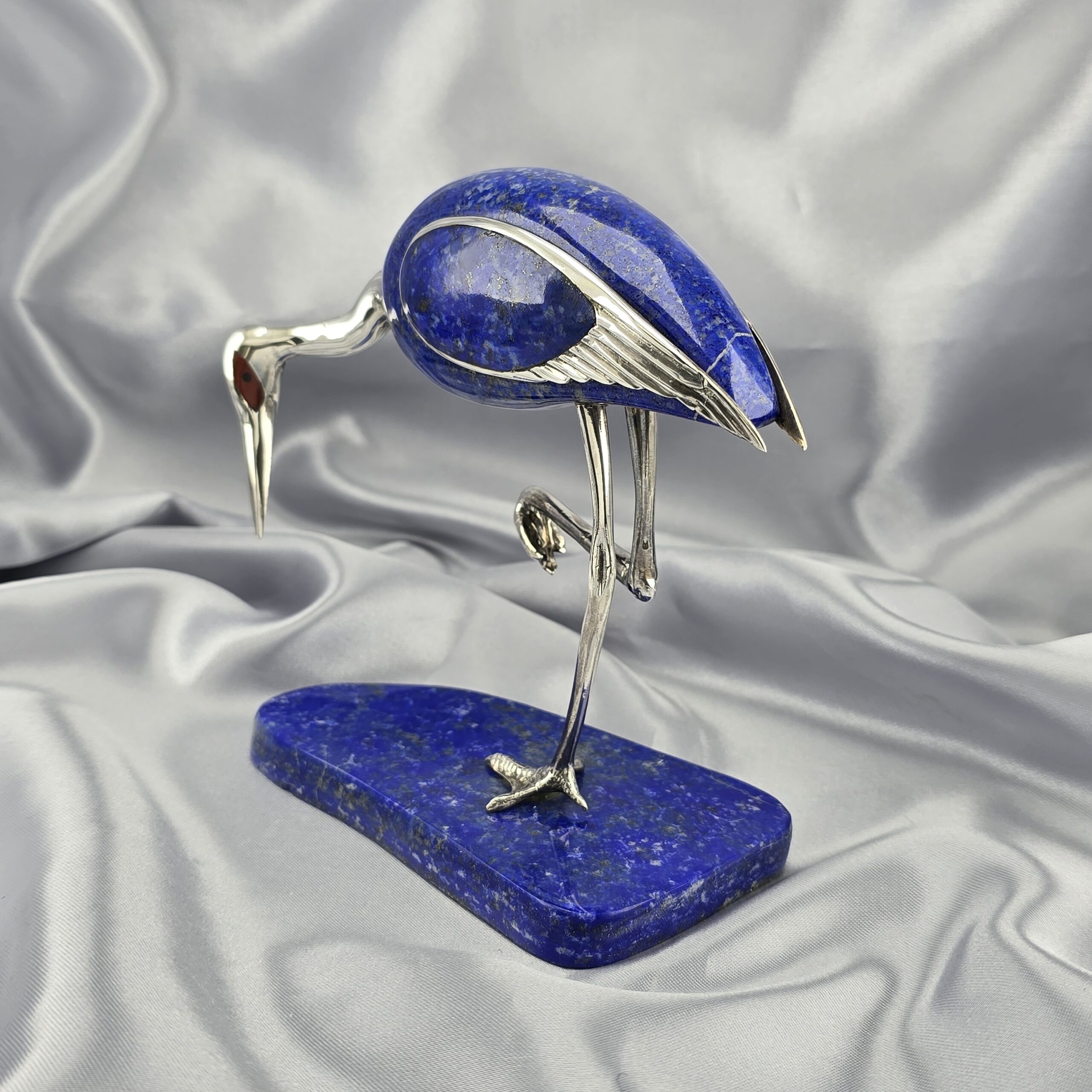 Figura Decorativa Garza – Plata, Lapislázuli y Jaspe - Imagen 2