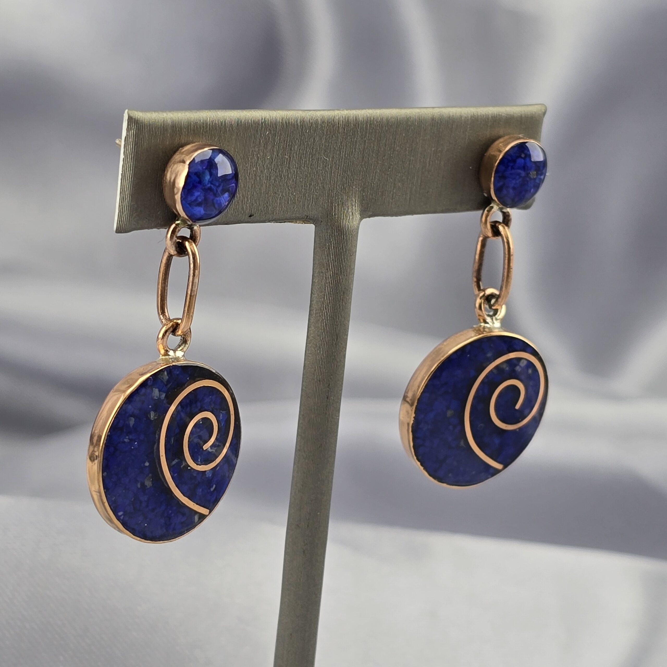 Aros Mosaico Espiral Cobre y Lapislazuli - Imagen 2