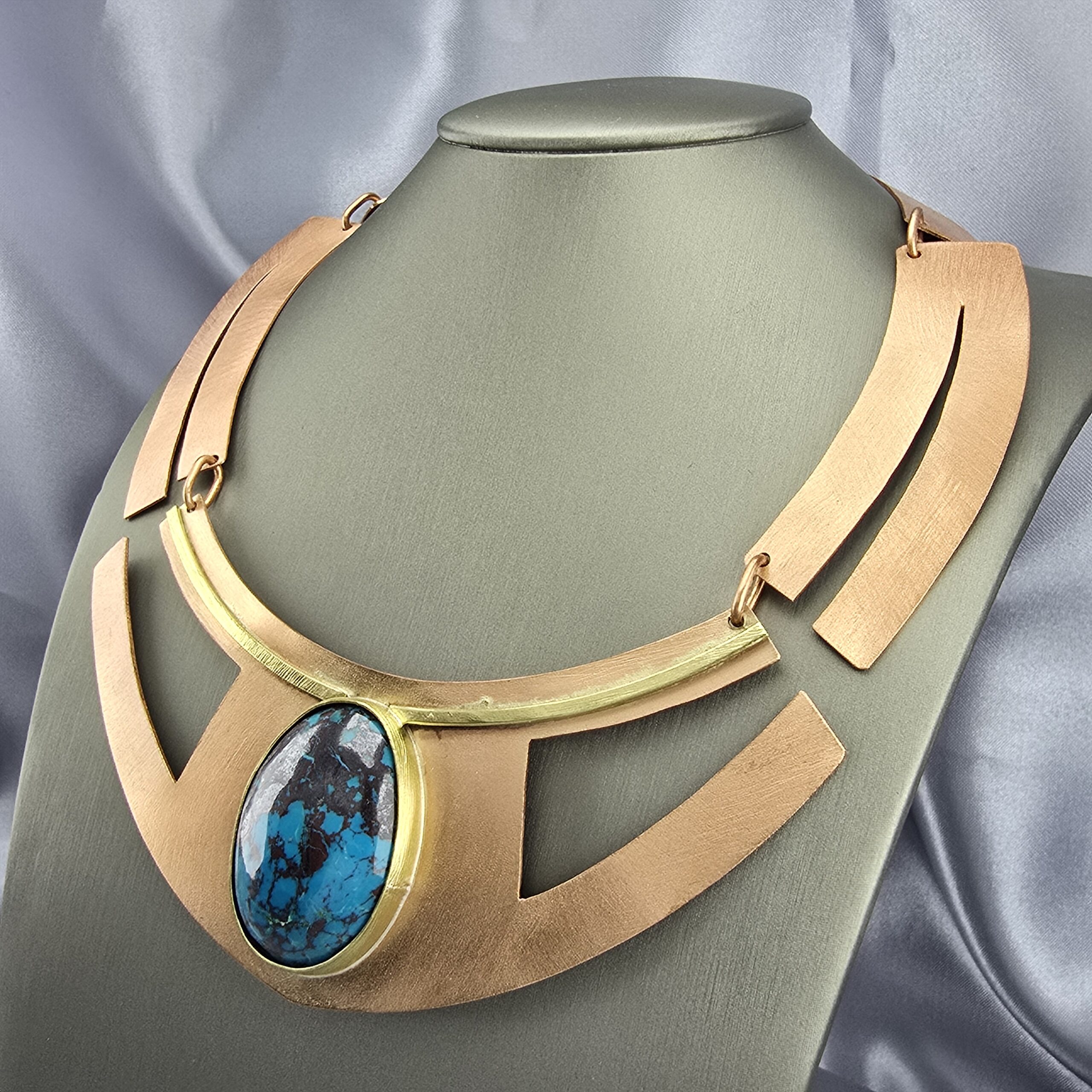 Collar de Cobre y Bronce con Ópalo Azul - Imagen 2