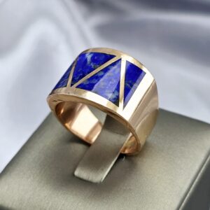 Anillo de Cobre con Lapislázuli – Diseño de 4 Triángulos