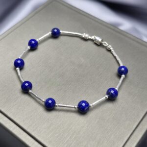 Pulsera de Plata con 8 Bolitas de Lapislázuli
