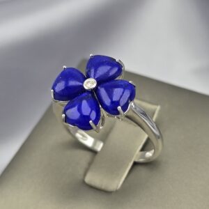 Anillo Trébol de Lapislázuli y Punto de Luz en Oro Blanco 18k