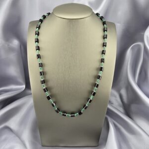 Collar Malaquita en Cilindros y Obsidiana