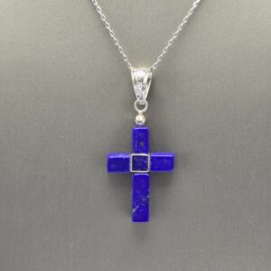 Colgante Cruz - Lapislázuli Natural y Plata 950