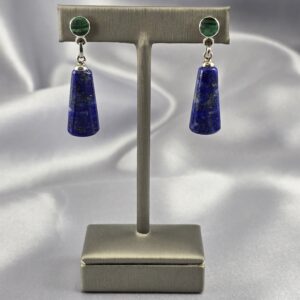 Aros Colgantes en Plata con Malaquita y Lapislázuli Natural
