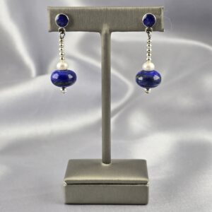 Aros Colgantes en Lapislázuli Natural, Perla y Plata