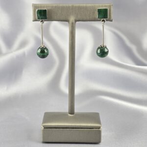 Aros Colgantes Geométricos en Malaquita y Plata Fina