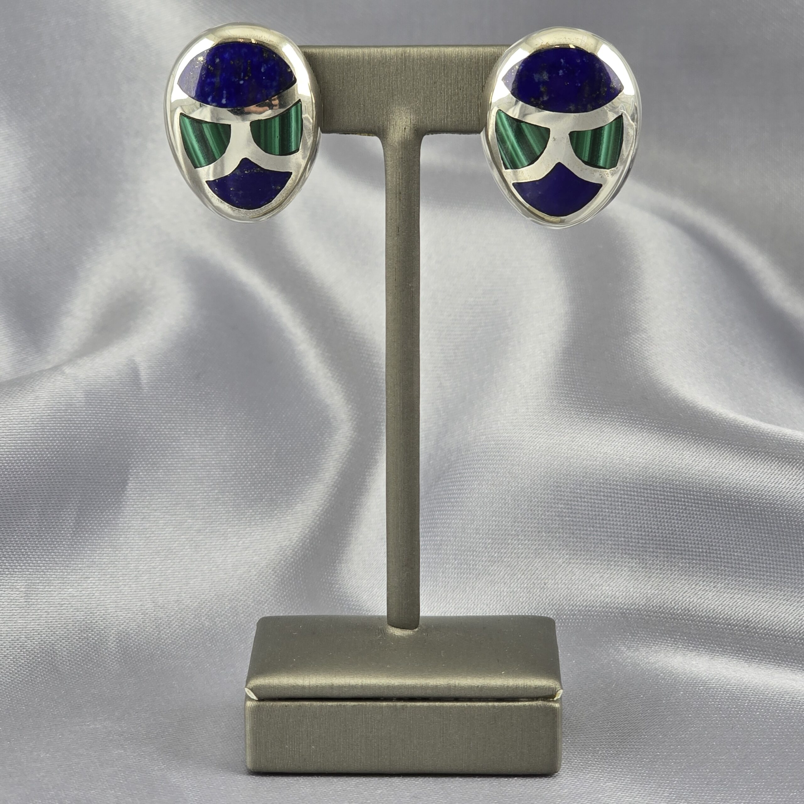 Aros de Diseño Ovalado en Incrustación de Lapislázuli y Malaquita