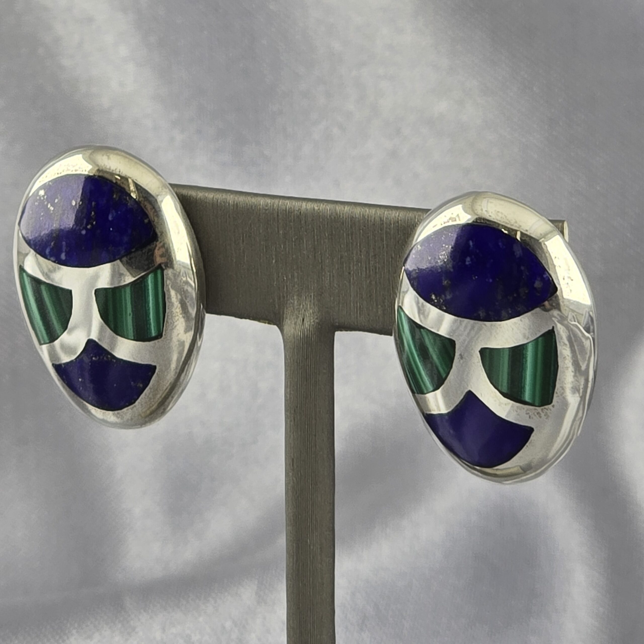 Aros de Diseño Ovalado en Incrustación de Lapislázuli y Malaquita - Imagen 2
